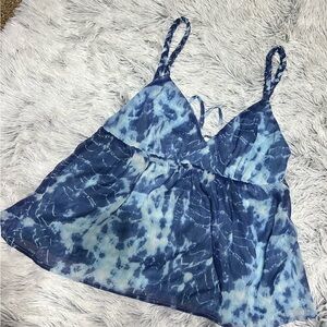 Sim & Sam Blue Tie-Dye Spaghetti back tie closure braided Strap Top